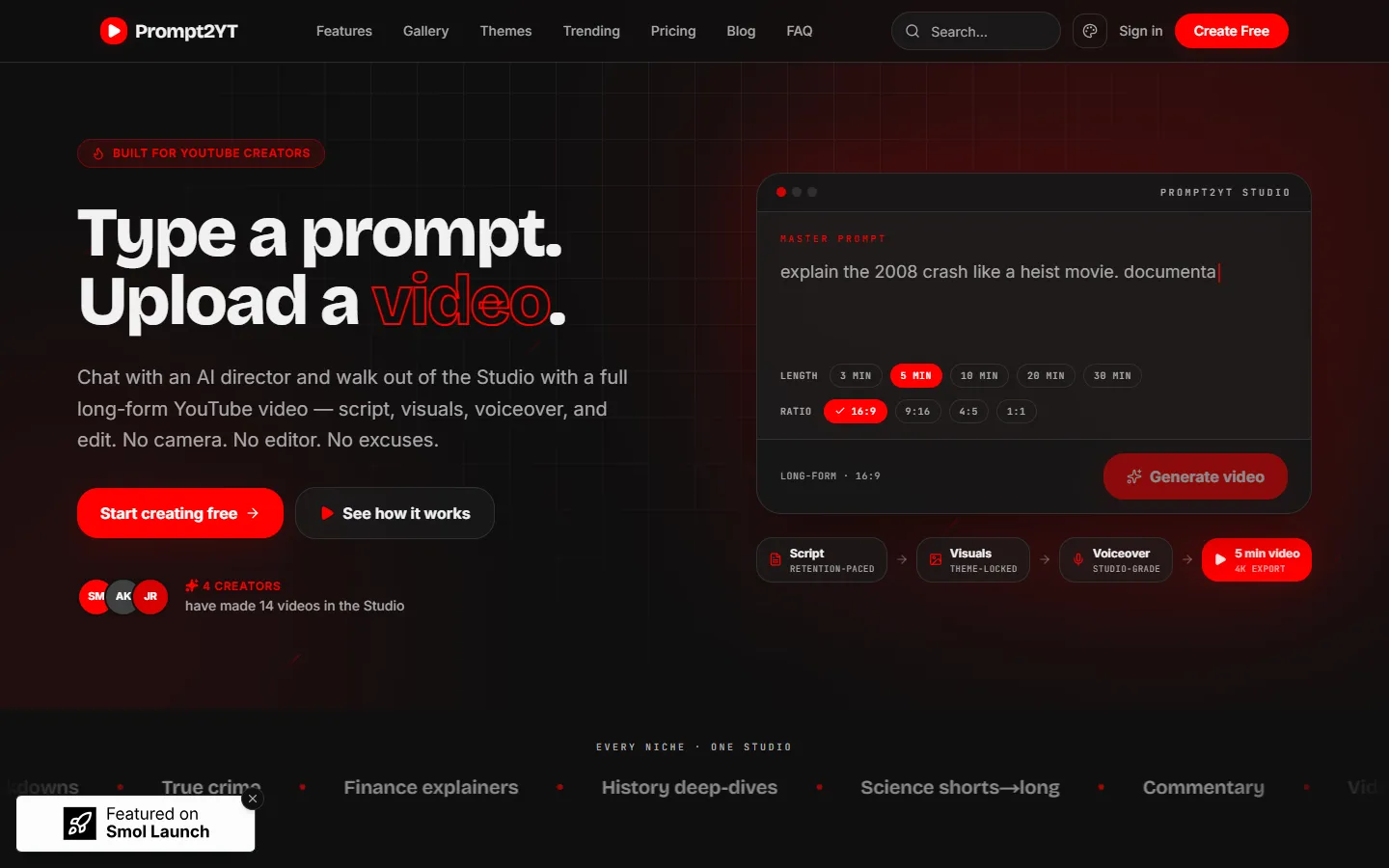 Prompt2YT home page