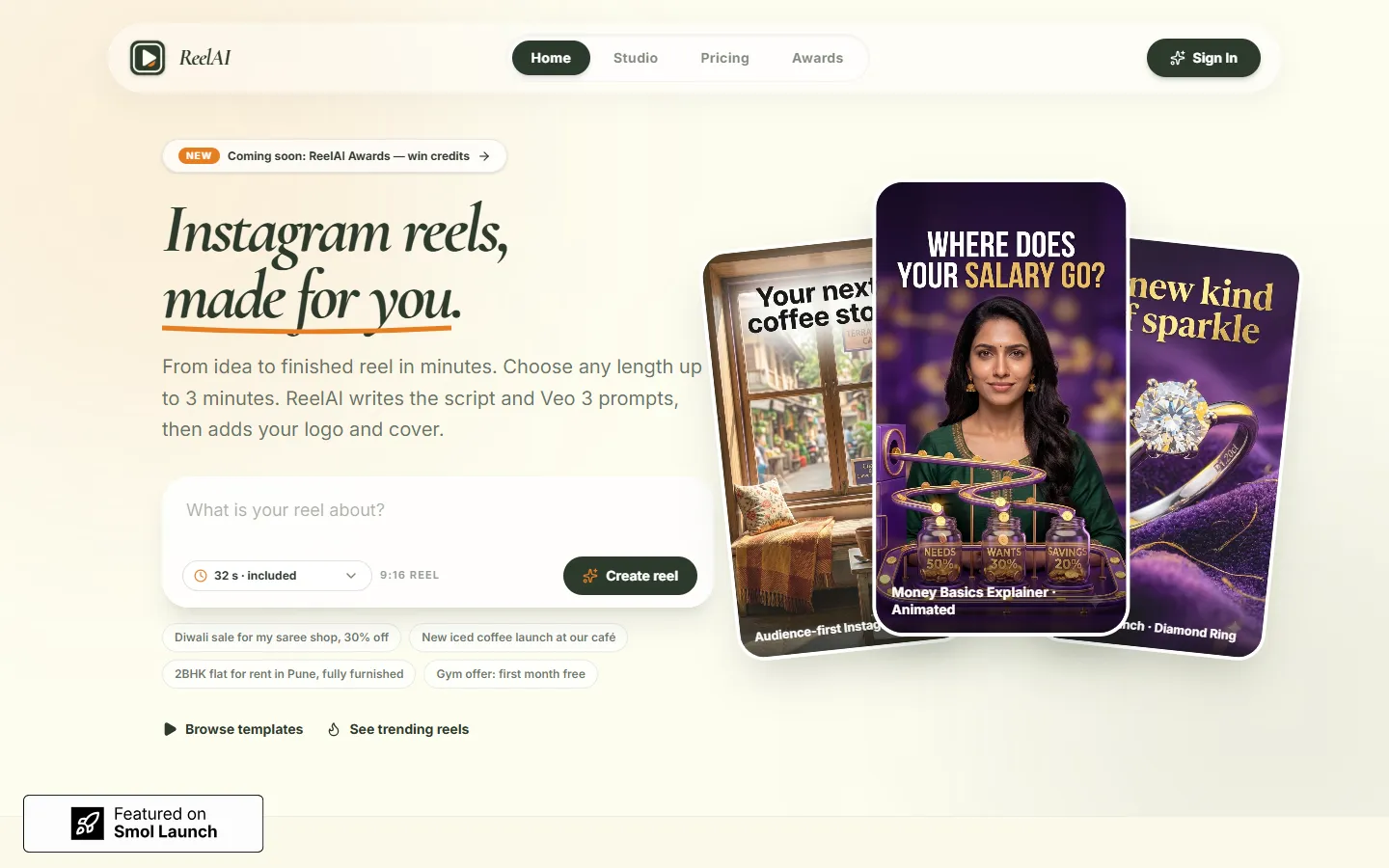 ReelAI home page